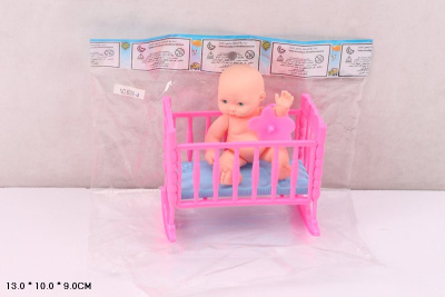 Пупс 8058-4 в кровати с аксессуарами в пакете D125-Н43016