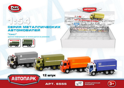 Машина 6555 Камаз Кунг микс в дисплее12 метал.  X600-H09156