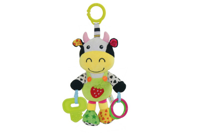 Погремушка 18002 мягкая с колечками Бычок на подвесе  B916-H25031